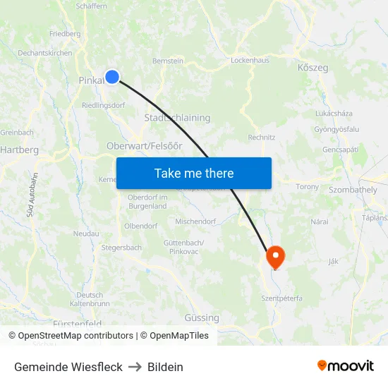 Gemeinde Wiesfleck to Bildein map