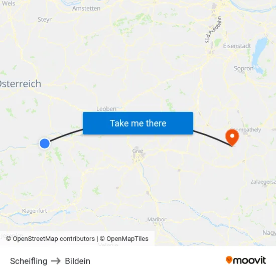Scheifling to Bildein map