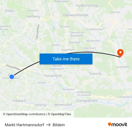 Markt Hartmannsdorf to Bildein map