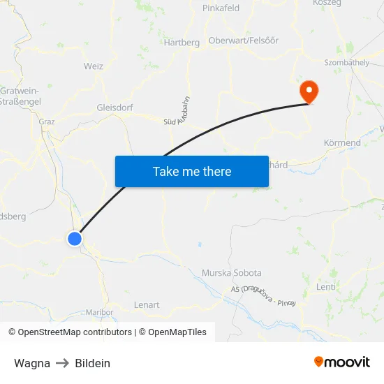 Wagna to Bildein map