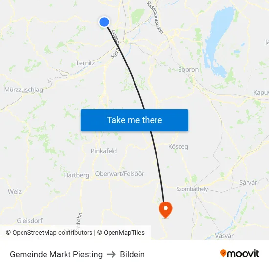 Gemeinde Markt Piesting to Bildein map