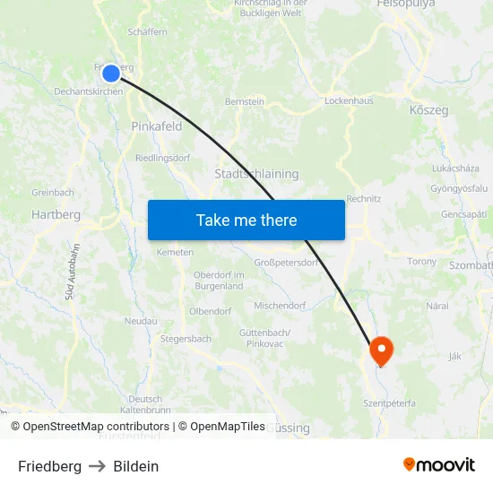 Friedberg to Bildein map