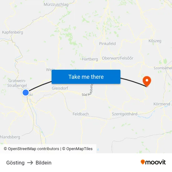 Gösting to Bildein map