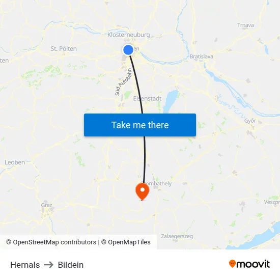 Hernals to Bildein map