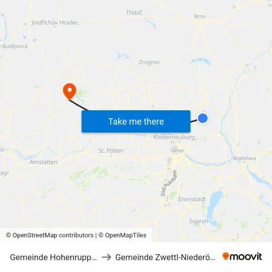 Gemeinde Hohenruppersdorf to Gemeinde Zwettl-Niederösterreich map