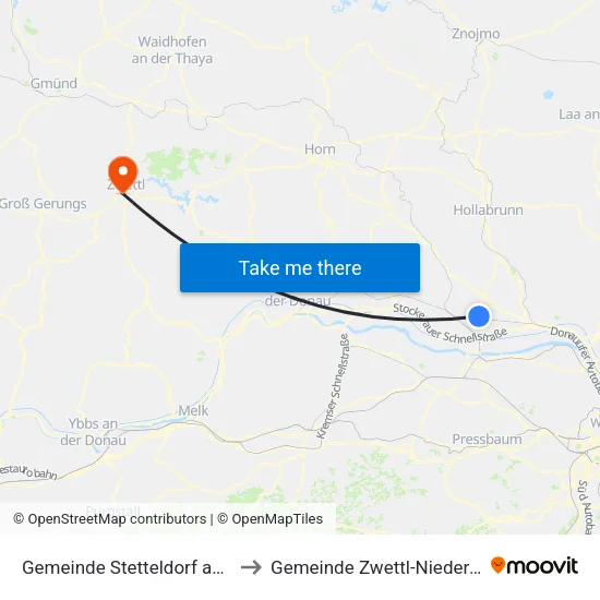 Gemeinde Stetteldorf am Wagram to Gemeinde Zwettl-Niederösterreich map