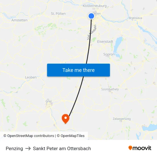 Penzing to Sankt Peter am Ottersbach map