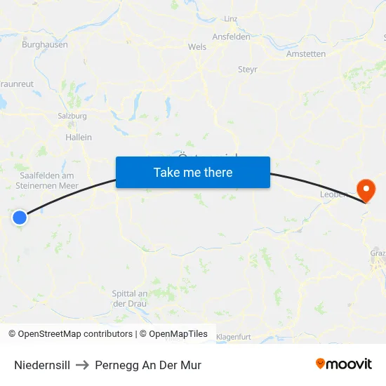 Niedernsill to Pernegg An Der Mur map