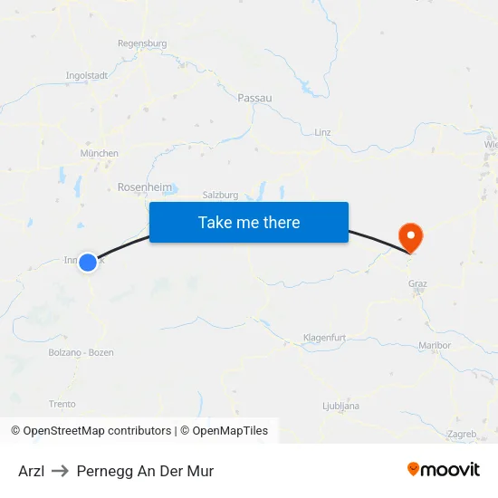 Arzl to Pernegg An Der Mur map