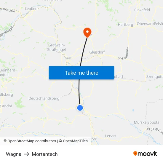 Wagna to Mortantsch map