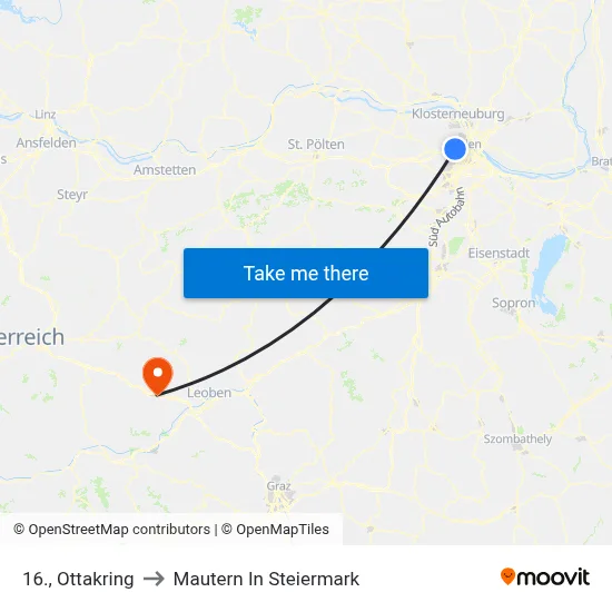 16., Ottakring to Mautern In Steiermark map