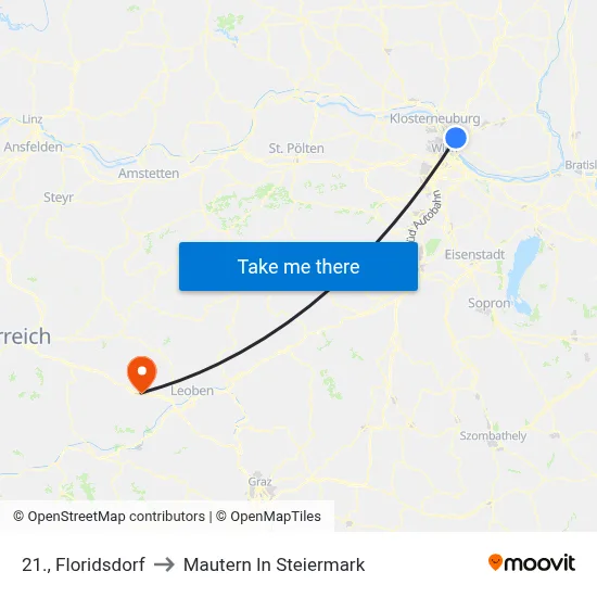 21., Floridsdorf to Mautern In Steiermark map