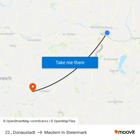 22., Donaustadt to Mautern In Steiermark map