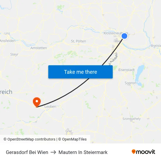Gerasdorf Bei Wien to Mautern In Steiermark map