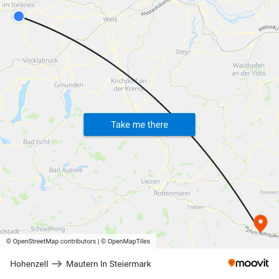 Hohenzell to Mautern In Steiermark map