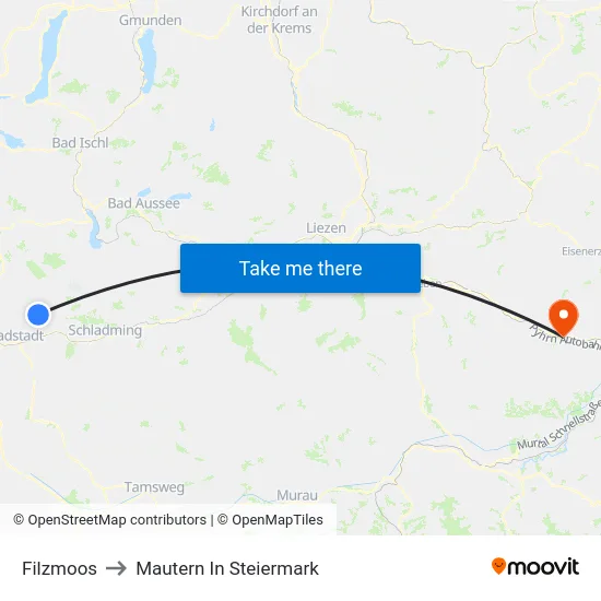 Filzmoos to Mautern In Steiermark map