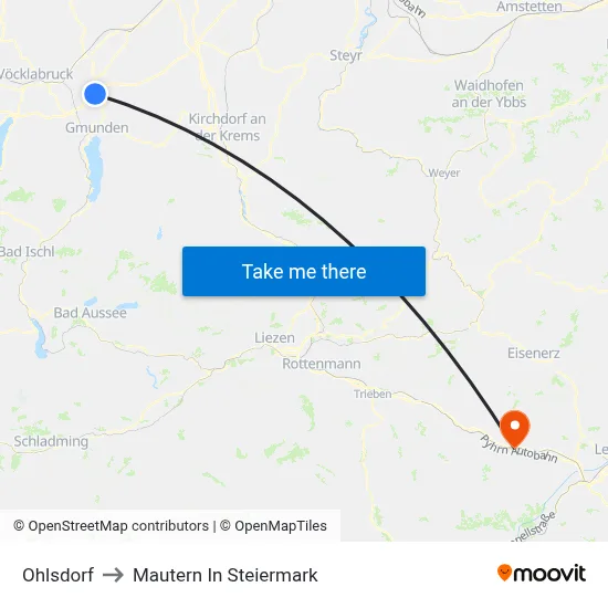 Ohlsdorf to Mautern In Steiermark map