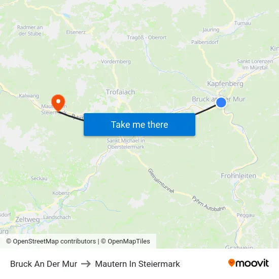 Bruck An Der Mur to Mautern In Steiermark map