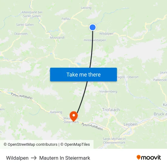 Wildalpen to Mautern In Steiermark map