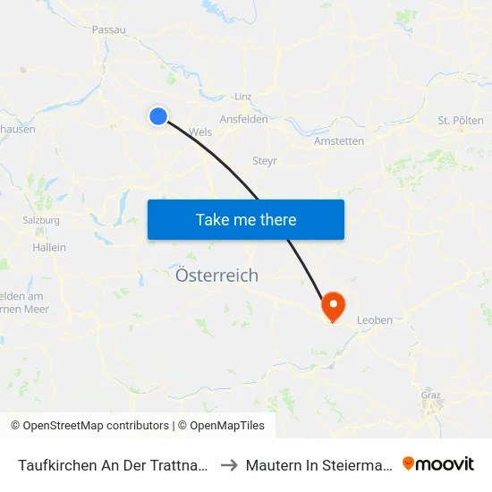 Taufkirchen An Der Trattnach to Mautern In Steiermark map