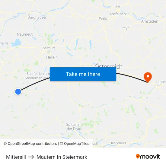 Mittersill to Mautern In Steiermark map