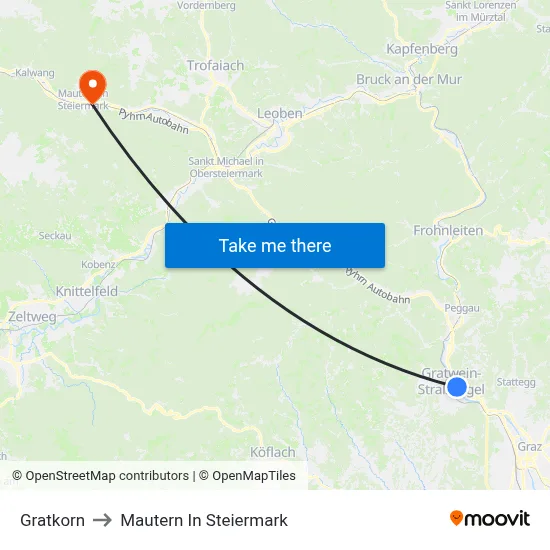 Gratkorn to Mautern In Steiermark map