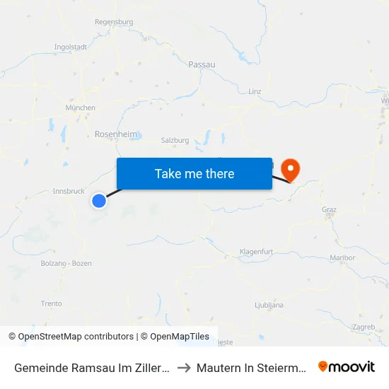 Gemeinde Ramsau Im Zillertal to Mautern In Steiermark map
