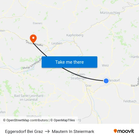 Eggersdorf Bei Graz to Mautern In Steiermark map