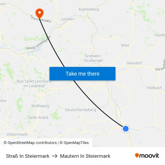 Straß In Steiermark to Mautern In Steiermark map
