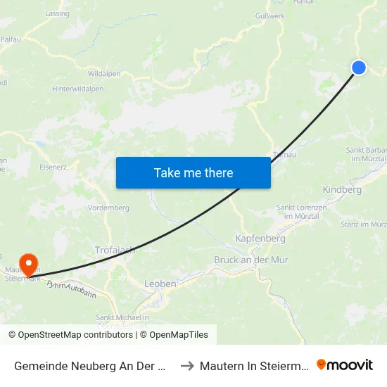 Gemeinde Neuberg An Der Mürz to Mautern In Steiermark map