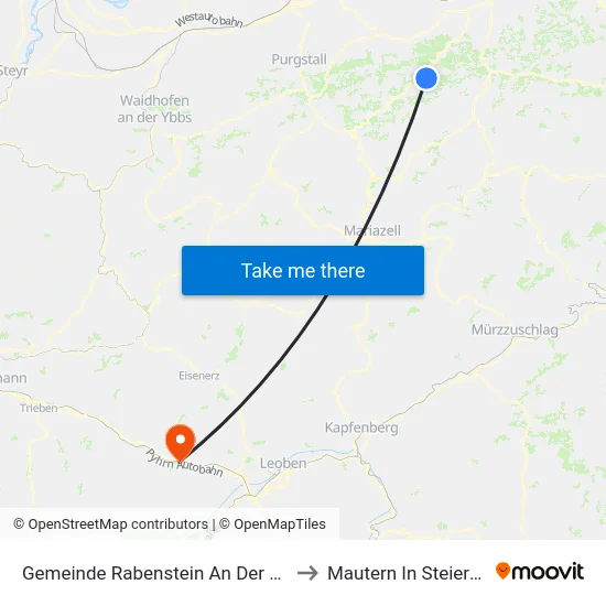 Gemeinde Rabenstein An Der Pielach to Mautern In Steiermark map