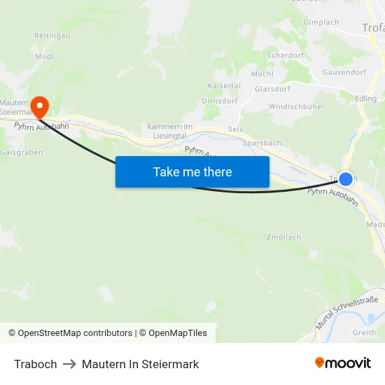 Traboch to Mautern In Steiermark map