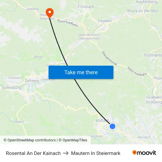 Rosental An Der Kainach to Mautern In Steiermark map