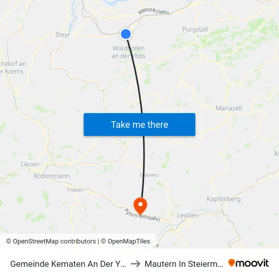 Gemeinde Kematen An Der Ybbs to Mautern In Steiermark map