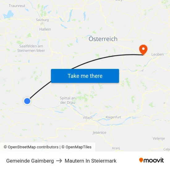 Gemeinde Gaimberg to Mautern In Steiermark map