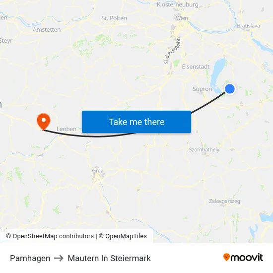 Pamhagen to Mautern In Steiermark map
