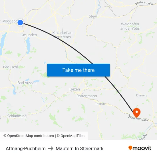 Attnang-Puchheim to Mautern In Steiermark map