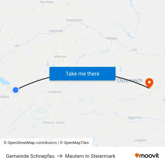 Gemeinde Schnepfau to Mautern In Steiermark map