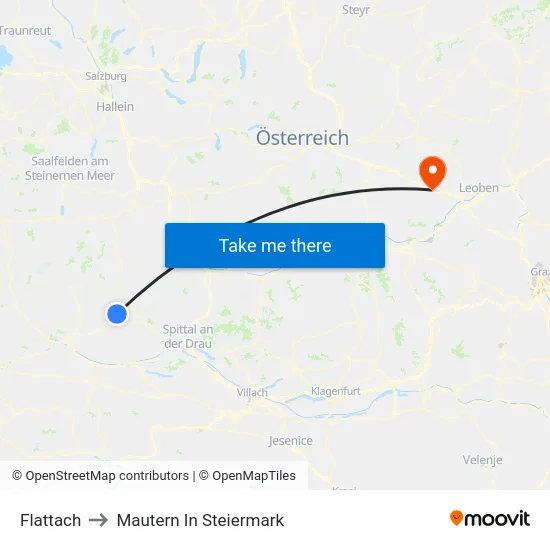 Flattach to Mautern In Steiermark map