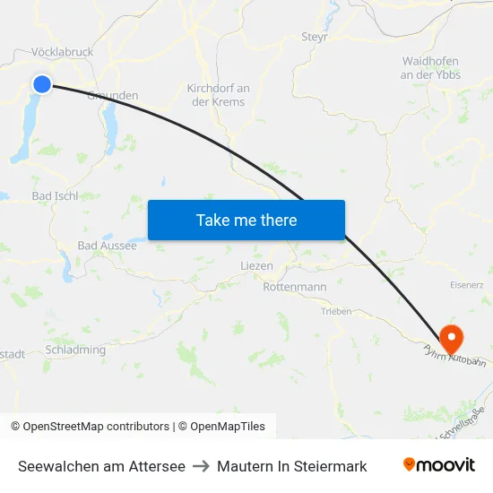 Seewalchen am Attersee to Mautern In Steiermark map