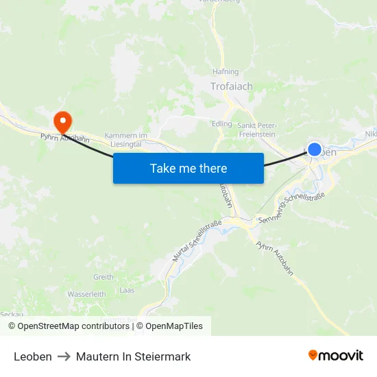 Leoben to Mautern In Steiermark map