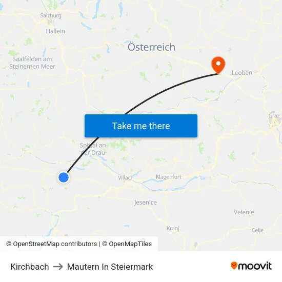 Kirchbach to Mautern In Steiermark map