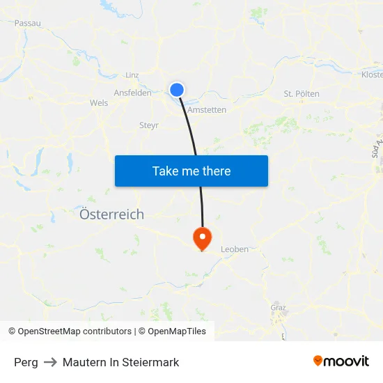 Perg to Mautern In Steiermark map