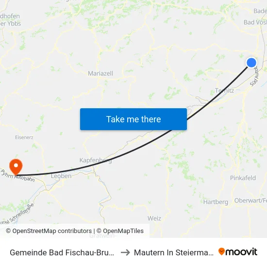 Gemeinde Bad Fischau-Brunn to Mautern In Steiermark map