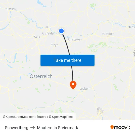 Schwertberg to Mautern In Steiermark map