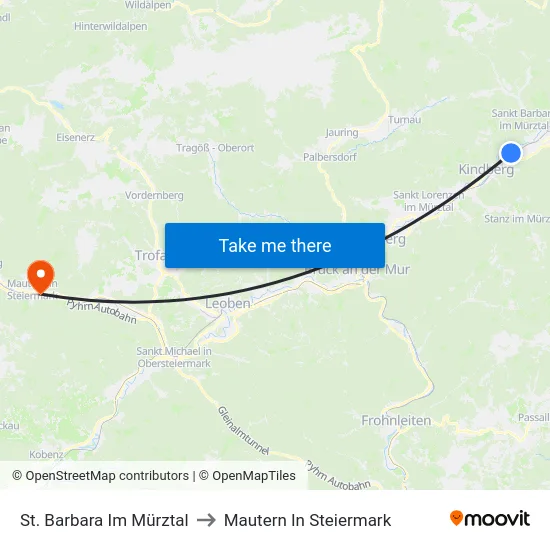 St. Barbara Im Mürztal to Mautern In Steiermark map
