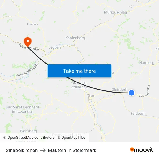 Sinabelkirchen to Mautern In Steiermark map