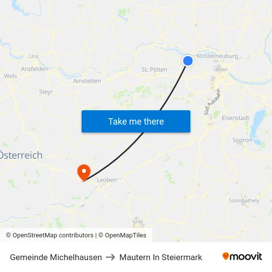 Gemeinde Michelhausen to Mautern In Steiermark map