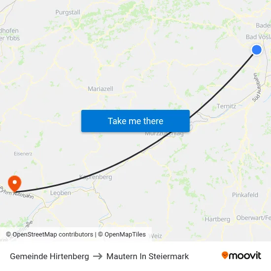 Gemeinde Hirtenberg to Mautern In Steiermark map