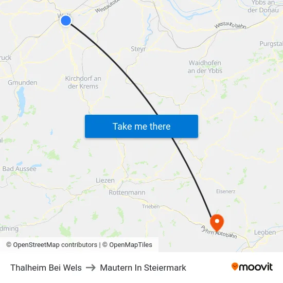 Thalheim Bei Wels to Mautern In Steiermark map